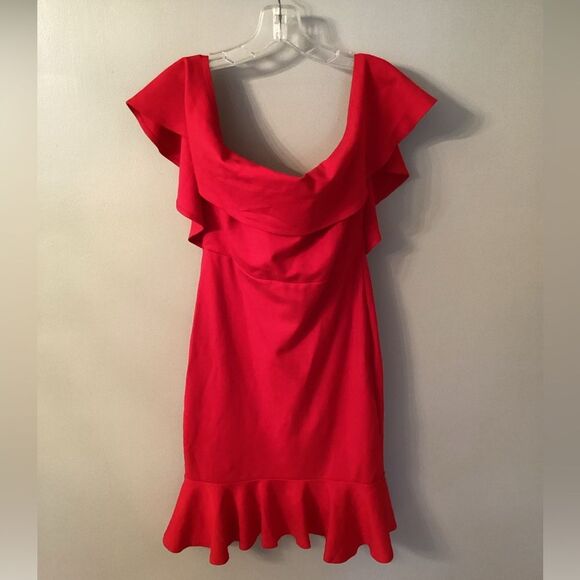 LULUS SIZE MEDIUM CONFIDENCE BOOST RED OFF THE SHOULDER BODYCON DRESS - Picture 2 of 7